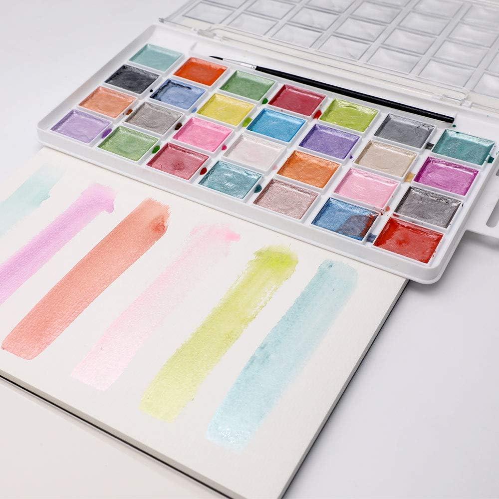 imageArtecho 28 Metallic Watercolor Paint Set Glitter Colors SemiMoist Pearlescent Water color Ideal for Beginners and Artists28 colors
