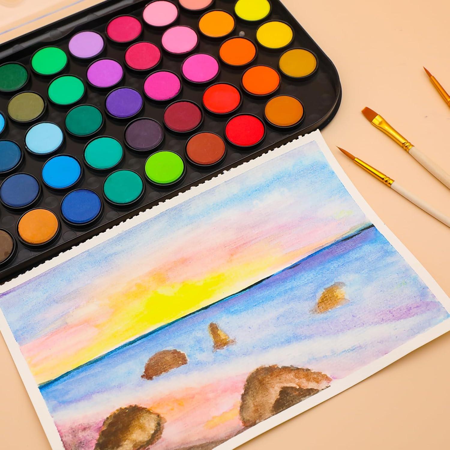 imageArtecho 28 Metallic Watercolor Paint Set Glitter Colors SemiMoist Pearlescent Water color Ideal for Beginners and Artists48 colors