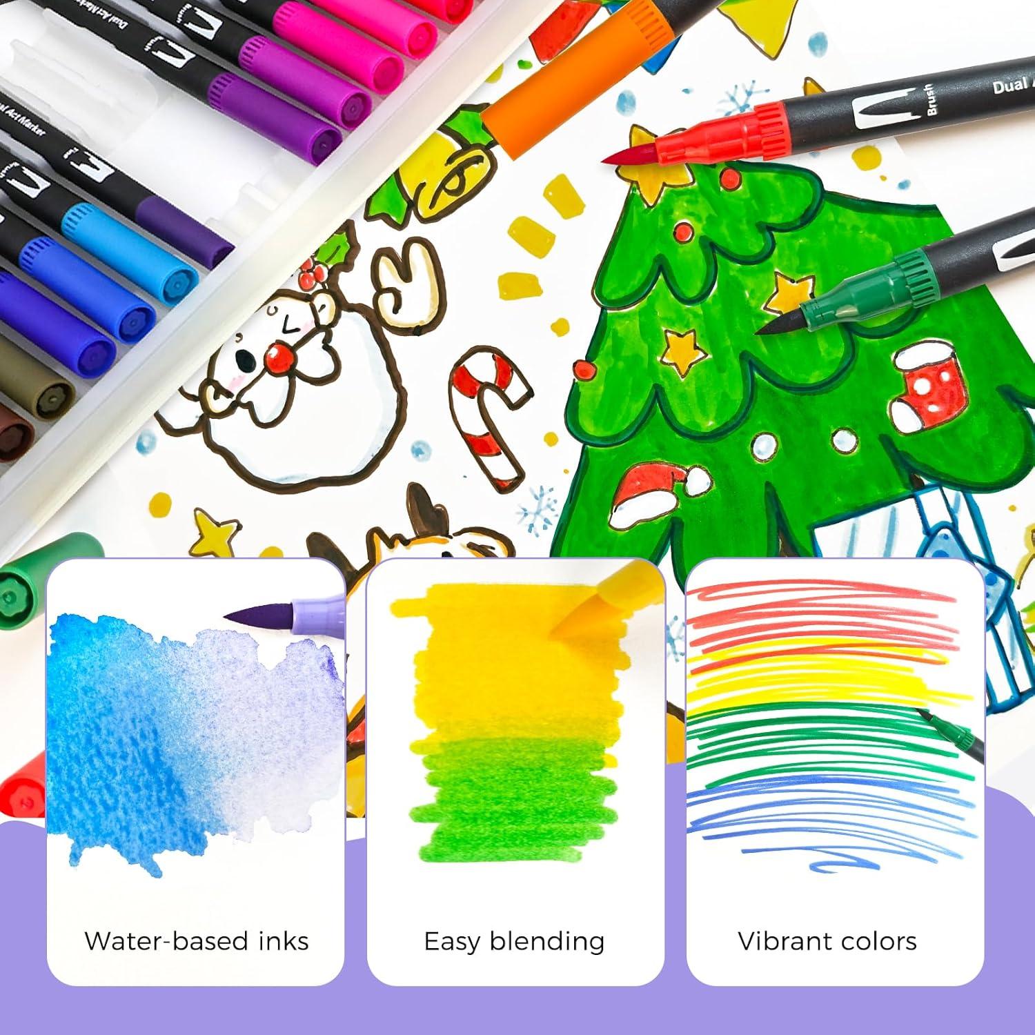 imageArtecho 72 Colors Markers for Adult Coloring Books Dual Tip Markers for School Fine and Brush Tip for Adults Coloring Books Calligraphy Drawing Sketching120 colors