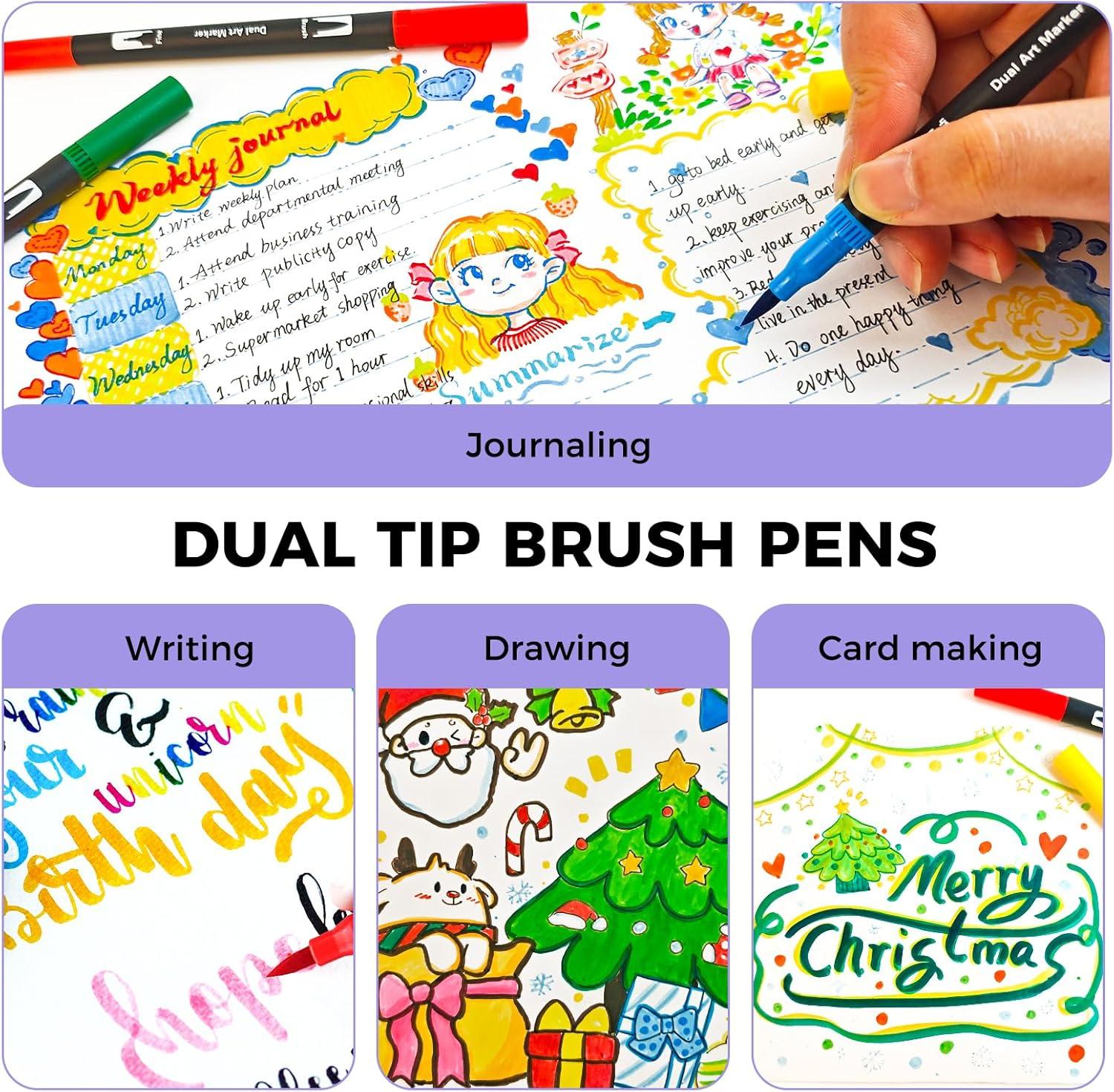 imageArtecho 72 Colors Markers for Adult Coloring Books Dual Tip Markers for School Fine and Brush Tip for Adults Coloring Books Calligraphy Drawing Sketching120 colors