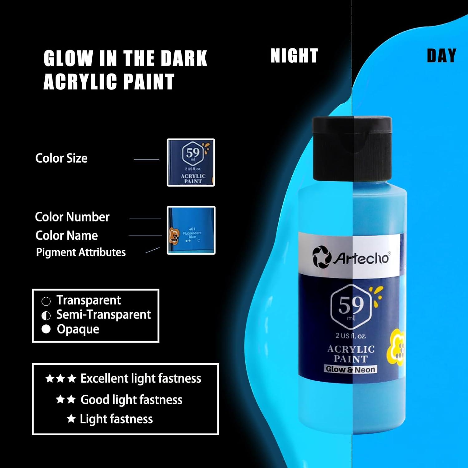 imageArtecho Neon Paint 6 Colors 60 ml  2 oz Acrylic Paint for Decoration Art Painting Outdoor and Indoor Art Craft Supplies for Canvas Rock Wood Waterproof Rich PigmentsGlowNeon6 colors
