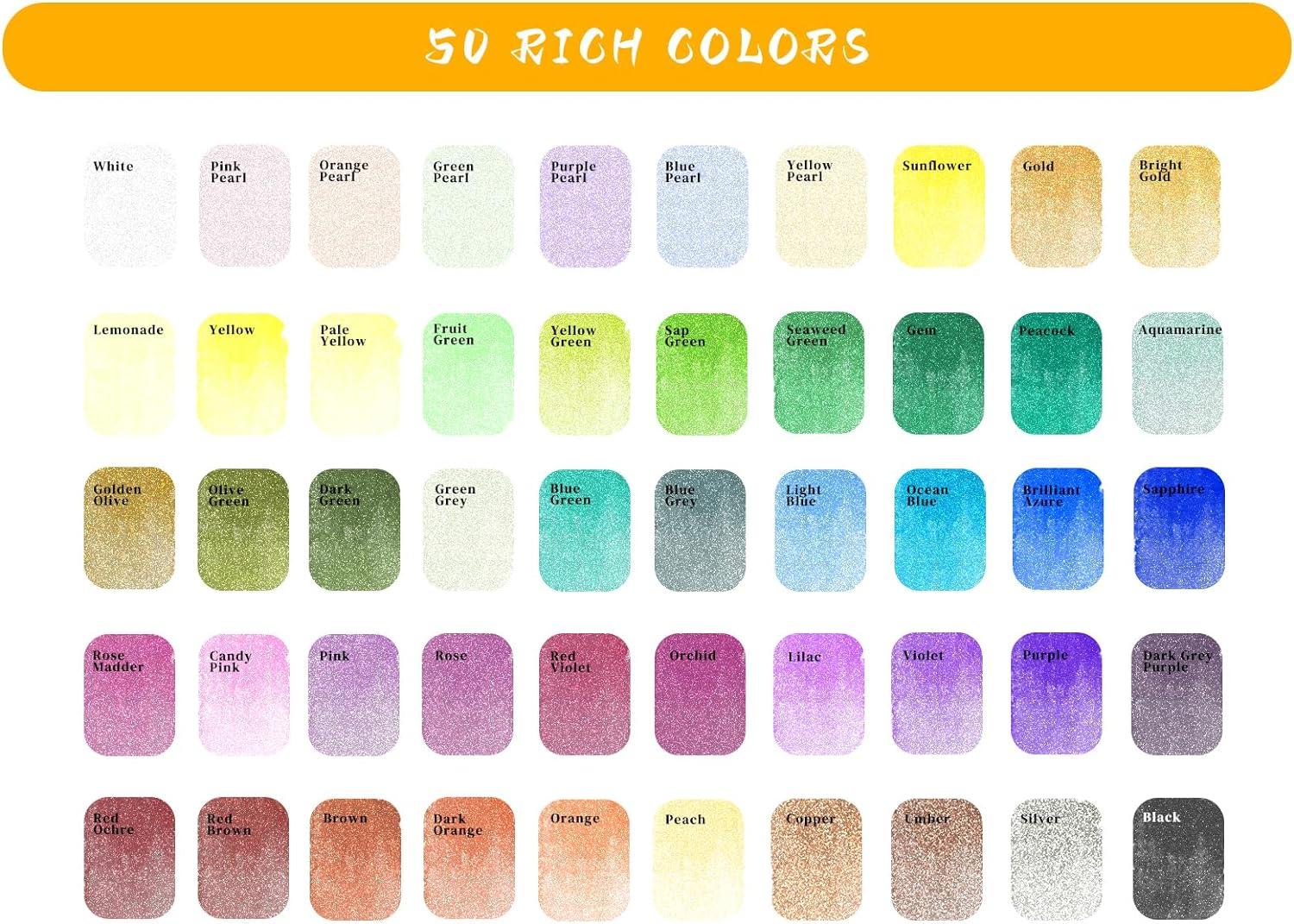imageArtecho Watercolor Paint Set 168 Colors Painting Kit with Watercolor Pad Brushes and Pencil Ideal Water Color Kit for Beginners ampamp Professionals50 Colors Metallic