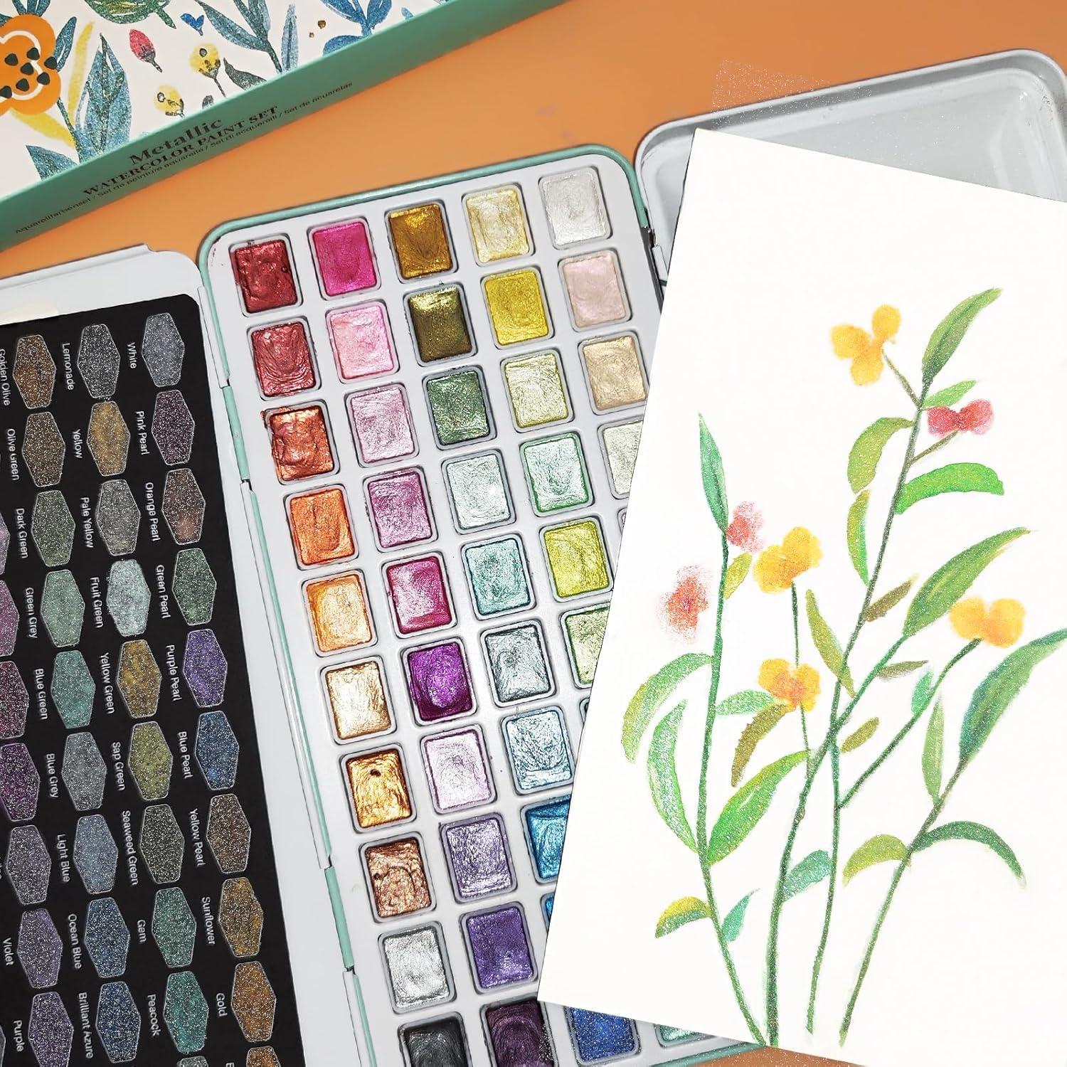 imageArtecho Watercolor Paint Set 168 Colors Painting Kit with Watercolor Pad Brushes and Pencil Ideal Water Color Kit for Beginners ampamp Professionals50 Colors Metallic