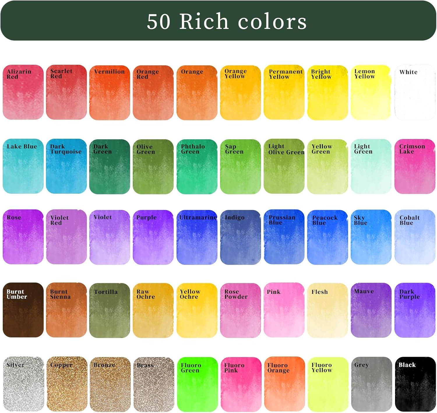 imageArtecho Watercolor Paint Set 50 Colors Travel Watercolor Set with Watercolor Papers and Brushes Ideal for Amateur Hobbyists Painting Lovers and Artists50 Colors
