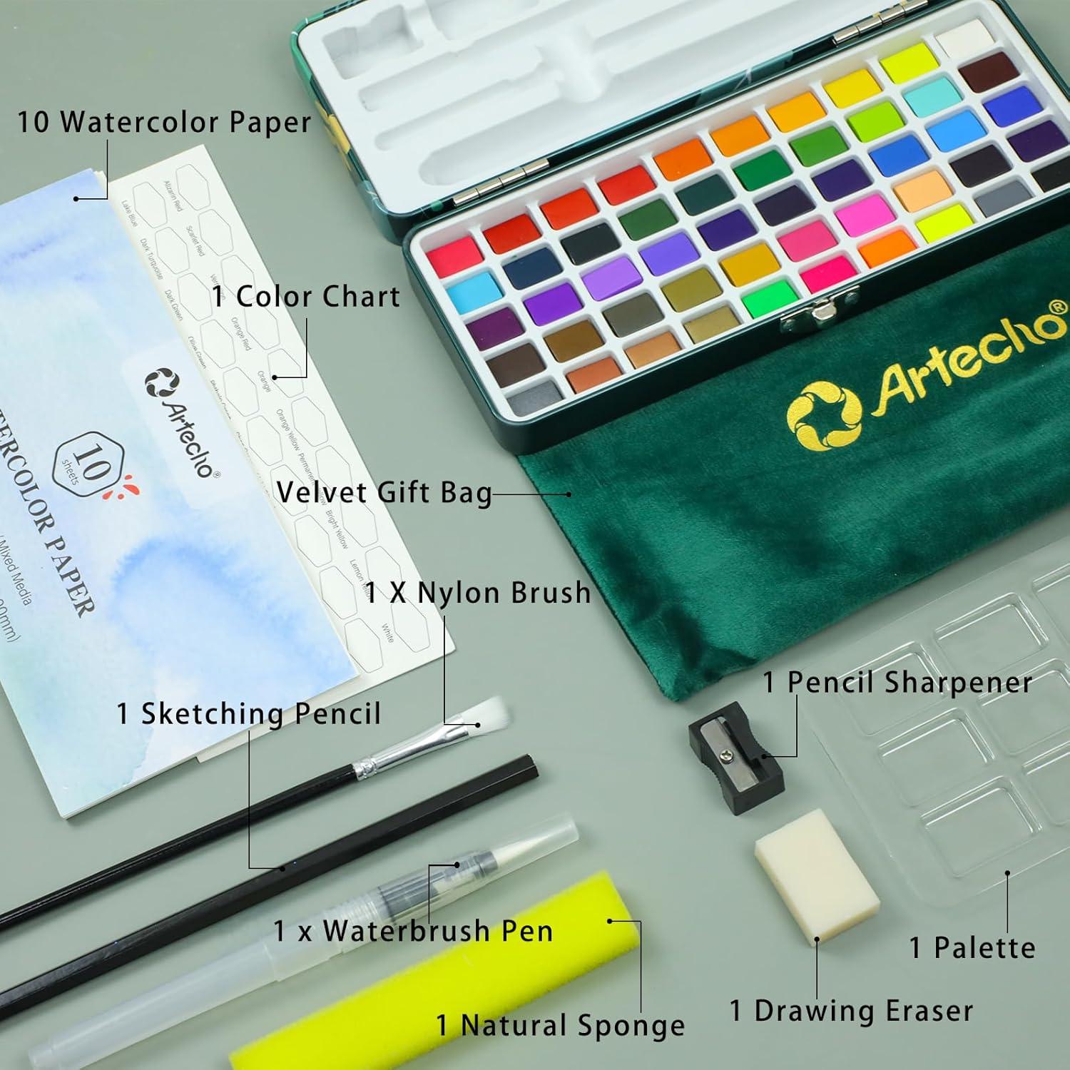 imageArtecho Watercolor Paint Set 50 Colors Travel Watercolor Set with Watercolor Papers and Brushes Ideal for Amateur Hobbyists Painting Lovers and Artists50 Colors