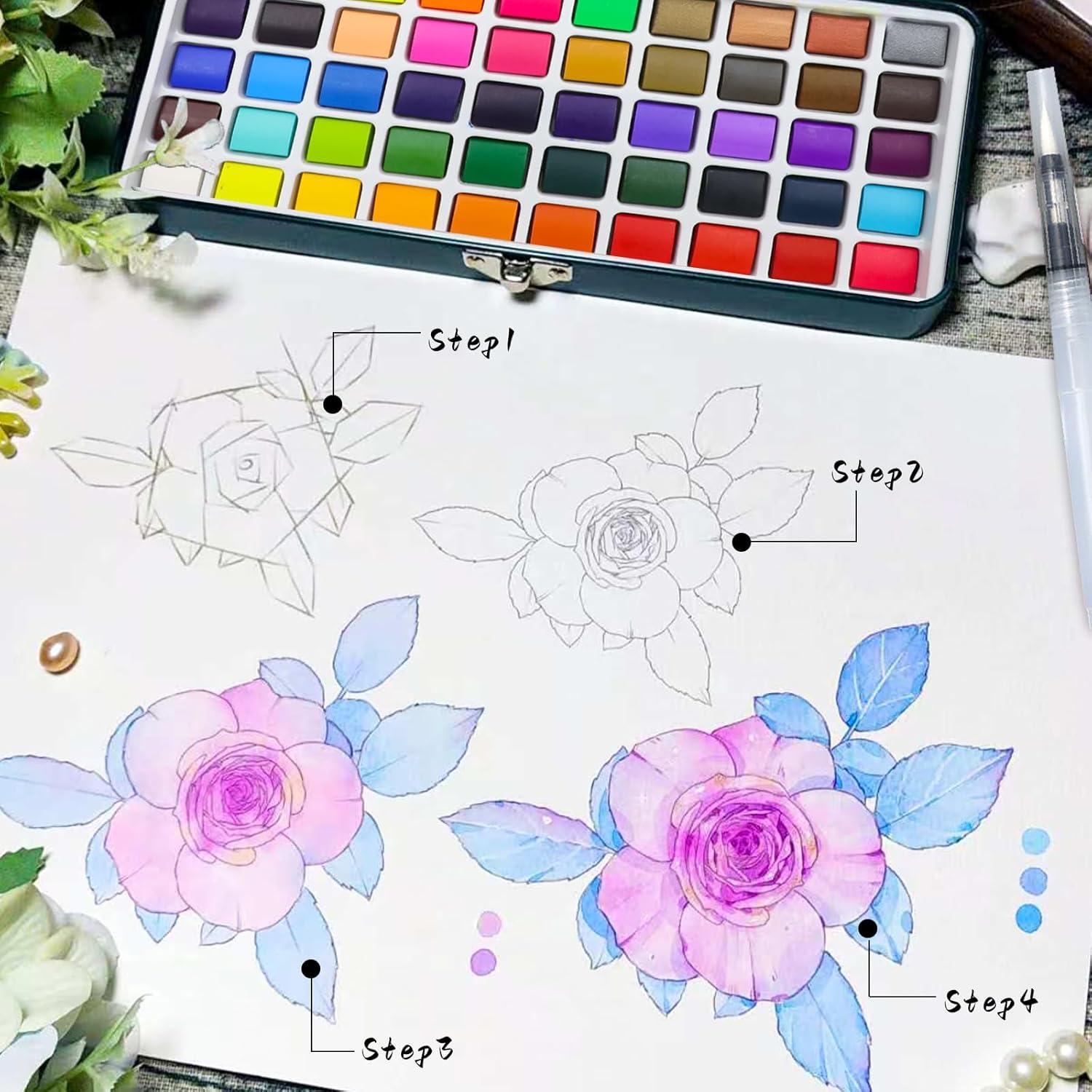 imageArtecho Watercolor Paint Set 50 Colors Travel Watercolor Set with Watercolor Papers and Brushes Ideal for Amateur Hobbyists Painting Lovers and Artists50 Colors