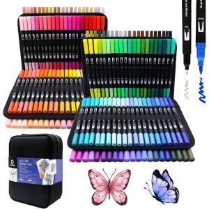 imageArtecho 120 Colors Markers for Adult Coloring Books Dual Tip Markers for School Fine and Brush Tip for Adults Coloring Books Calligraphy Drawing Sketching168 colors