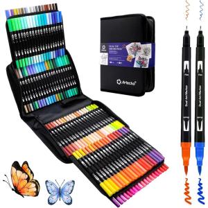imageArtecho 120 Colors Markers for Adult Coloring Books Dual Tip Markers for School Fine and Brush Tip for Adults Coloring Books Calligraphy Drawing Sketching120 colors