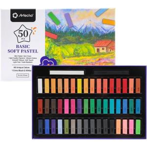 imageArtecho 12pcs Neon Soft Pastels Square Chalk for Drawing Blending Layering Shading Pastels Art Supplies48 colors short