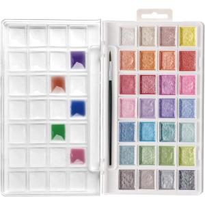 imageArtecho 28 Metallic Watercolor Paint Set Glitter Colors SemiMoist Pearlescent Water color Ideal for Beginners and Artists28 colors