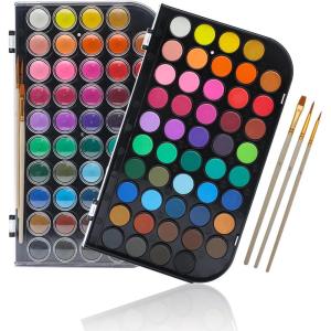 imageArtecho 28 Metallic Watercolor Paint Set Glitter Colors SemiMoist Pearlescent Water color Ideal for Beginners and Artists48 colors