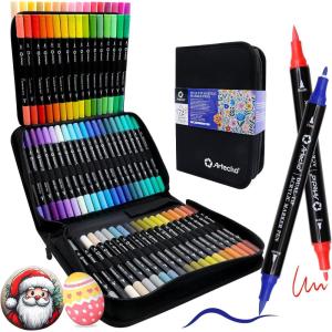 imageArtecho Acrylic Paint Markers 72 Colors with Bag Acrylic Paint Pens with Brush Tip and Fine Tip for Stone Rock Painting Paper Pumpkin Wood Egg Canvas Ceramic Fabric leather Glass72 Colors