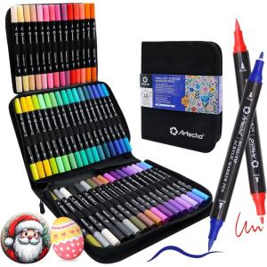 imageArtecho Acrylic Paint Markers 72 Colors with Bag Acrylic Paint Pens with Brush Tip and Fine Tip for Stone Rock Painting Paper Pumpkin Wood Egg Canvas Ceramic Fabric leather Glass48 Colors