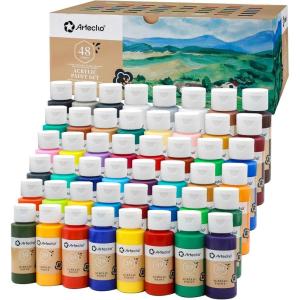 imageArtecho Acrylic Paint Set 48 Colors 2oz59ml Art Craft Paint for Art Supplies Canvas Rocks Wood Fabric and Ceramic Non Toxic Paint for Artists Students Beginners and Adults48Colors