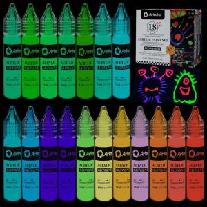 imageArtecho Glow in the Dark Paint 18 Colors 11 ml Acrylic Paint for Decoration Outdoor and Indoor Art Craft Supplies for Canvas Rock Wood FabricGlowNeon18 colors