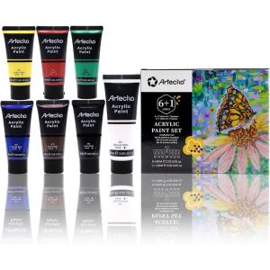 imageArtecho Glow in the Dark Paint 6 Colors 120 ml  4 oz Acrylic Paint for Decoration Art Painting Outdoor and Indoor Art Craft Supplies for Canvas Rock Wood Waterproof Rich Pigments7 Basic Colors