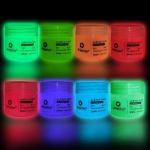 imageArtecho Neon Paint 6 Colors 60 ml  2 oz Acrylic Paint for Decoration Art Painting Outdoor and Indoor Art Craft Supplies for Canvas Rock Wood Waterproof Rich PigmentsGlowNeon8 colors