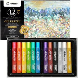 imageArtecho Oil Pastels Set of 48 Colors Soft Oil Pastels for Art Painting Drawing Blending Art Supplies for Artists Beginners Students Teachers 10 x 70 mm12 Metallic Colors