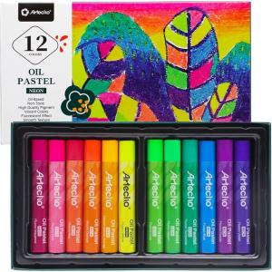 imageArtecho Oil Pastels Set of 48 Colors Soft Oil Pastels for Art Painting Drawing Blending Art Supplies for Artists Beginners Students Teachers 10 x 70 mm12 Neon Colors