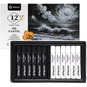 imageArtecho Oil Pastels Set of 48 Colors Soft Oil Pastels for Art Painting Drawing Blending Art Supplies for Artists Beginners Students Teachers 10 x 70 mmWhite and Black