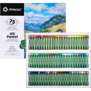imageArtecho Oil Pastels Set of 50 Colors 8 x 60 mm Soft Oil Pastels for Art Painting Drawing Blending Art Supplies for Artists Beginners Students Teachers75 Basic Colors