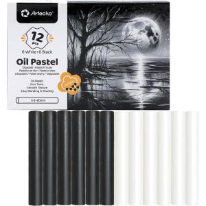 imageArtecho Oil Pastels Set of 50 Colors 8 x 60 mm Soft Oil Pastels for Art Painting Drawing Blending Art Supplies for Artists Beginners Students TeachersWhite and Black