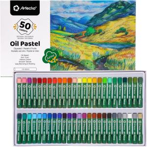 imageArtecho Oil Pastels Set of 50 Colors 8 x 60 mm Soft Oil Pastels for Art Painting Drawing Blending Art Supplies for Artists Beginners Students Teachers50 Basic Colors