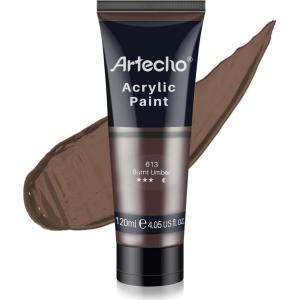 imageArtecho Professional Acrylic Paint White and Black 120ml  405oz Tubes Art Craft Paints for Canvas Rock Stone Wood Fabric Art SuppliesBurnt Umber
