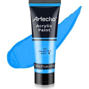 imageArtecho Professional Acrylic Paint White and Black 120ml  405oz Tubes Art Craft Paints for Canvas Rock Stone Wood Fabric Art SuppliesCerulean Blue