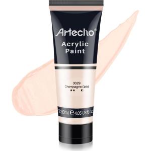 imageArtecho Professional Acrylic Paint White and Black 120ml  405oz Tubes Art Craft Paints for Canvas Rock Stone Wood Fabric Art SuppliesChampagne Gold