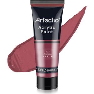 imageArtecho Professional Acrylic Paint White and Black 120ml  405oz Tubes Art Craft Paints for Canvas Rock Stone Wood Fabric Art SuppliesCrimson