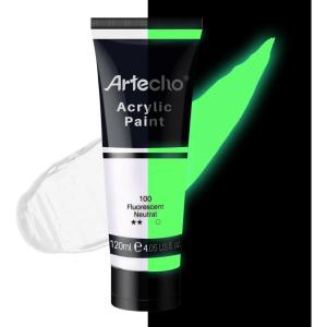 imageArtecho Professional Acrylic Paint White and Black 120ml  405oz Tubes Art Craft Paints for Canvas Rock Stone Wood Fabric Art SuppliesGlowNeonNeutral