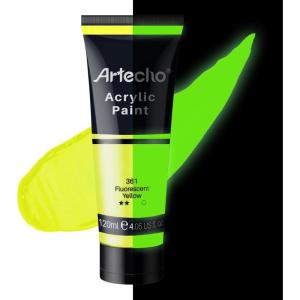 imageArtecho Professional Acrylic Paint White and Black 120ml  405oz Tubes Art Craft Paints for Canvas Rock Stone Wood Fabric Art SuppliesGlowNeonYellow