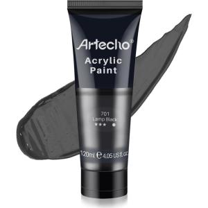 imageArtecho Professional Acrylic Paint White and Black 120ml  405oz Tubes Art Craft Paints for Canvas Rock Stone Wood Fabric Art SuppliesLamp Black