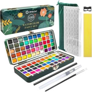 imageArtecho Watercolor Paint Set 168 Colors Painting Kit with Watercolor Pad Brushes and Pencil Ideal Water Color Kit for Beginners ampamp Professionals100 Colors