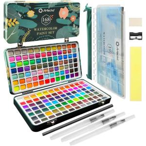 imageArtecho Watercolor Paint Set 168 Colors Painting Kit with Watercolor Pad Brushes and Pencil Ideal Water Color Kit for Beginners ampamp Professionals168 Colors
