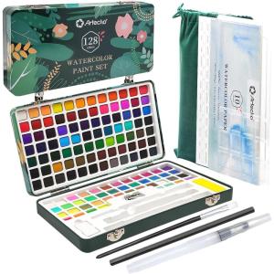 imageArtecho Watercolor Paint Set 50 Colors Travel Watercolor Set with Watercolor Papers and Brushes Ideal for Amateur Hobbyists Painting Lovers and Artists128 Colors