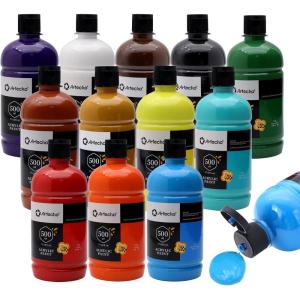 imageArtecho White Acrylic Paint Large Bottle 500ml  17oz White Paint for Canvas Rocks Wood Fabric Ceramic Non Toxic12 colors