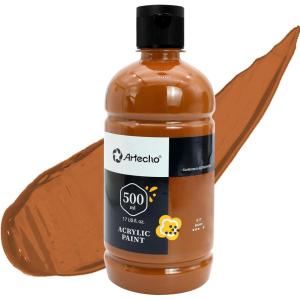 imageArtecho White Acrylic Paint Large Bottle 500ml  17oz White Paint for Canvas Rocks Wood Fabric Ceramic Non ToxicBrown