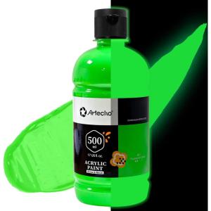 imageArtecho White Acrylic Paint Large Bottle 500ml  17oz White Paint for Canvas Rocks Wood Fabric Ceramic Non ToxicGlowNeonGreen