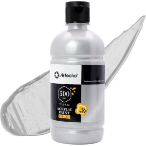 imageArtecho White Acrylic Paint Large Bottle 500ml  17oz White Paint for Canvas Rocks Wood Fabric Ceramic Non ToxicSilver