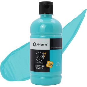 imageArtecho White Acrylic Paint Large Bottle 500ml  17oz White Paint for Canvas Rocks Wood Fabric Ceramic Non ToxicTurquoise