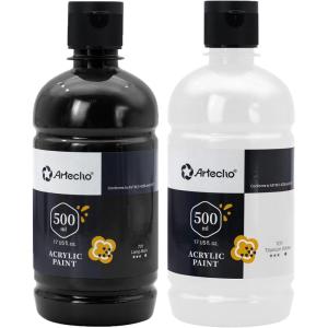 imageArtecho White Acrylic Paint Large Bottle 500ml  17oz White Paint for Canvas Rocks Wood Fabric Ceramic Non ToxicWhite and Black