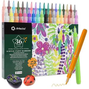 imageArtecho Acrylic Paint Markers 36 Colors 07mm Extra Fine Tip Paint Pens for Rock Painting Ceramic Fabric Canvas Wood Glass Art Supplies