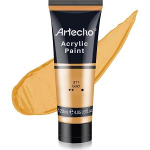 imageArtecho Blue Acrylic Paint Cerulean Blue Paint 120ml  405oz Tubes Art Craft Paints for Canvas Rock Stone Wood Fabric Art SuppliesGold