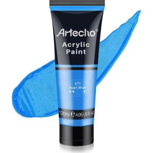 imageArtecho Blue Acrylic Paint Cerulean Blue Paint 120ml  405oz Tubes Art Craft Paints for Canvas Rock Stone Wood Fabric Art SuppliesPearl Blue