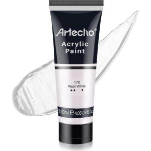 imageArtecho Blue Acrylic Paint Cerulean Blue Paint 120ml  405oz Tubes Art Craft Paints for Canvas Rock Stone Wood Fabric Art SuppliesPearl White