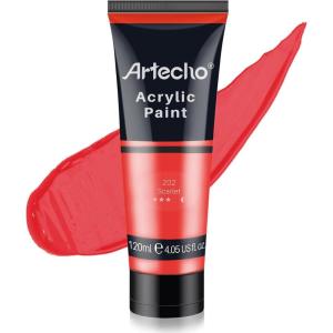 imageArtecho Blue Acrylic Paint Cerulean Blue Paint 120ml  405oz Tubes Art Craft Paints for Canvas Rock Stone Wood Fabric Art SuppliesScarlet