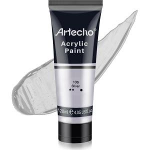 imageArtecho Blue Acrylic Paint Cerulean Blue Paint 120ml  405oz Tubes Art Craft Paints for Canvas Rock Stone Wood Fabric Art SuppliesSilver