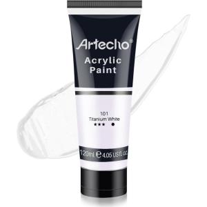 imageArtecho Blue Acrylic Paint Cerulean Blue Paint 120ml  405oz Tubes Art Craft Paints for Canvas Rock Stone Wood Fabric Art SuppliesTitanium White